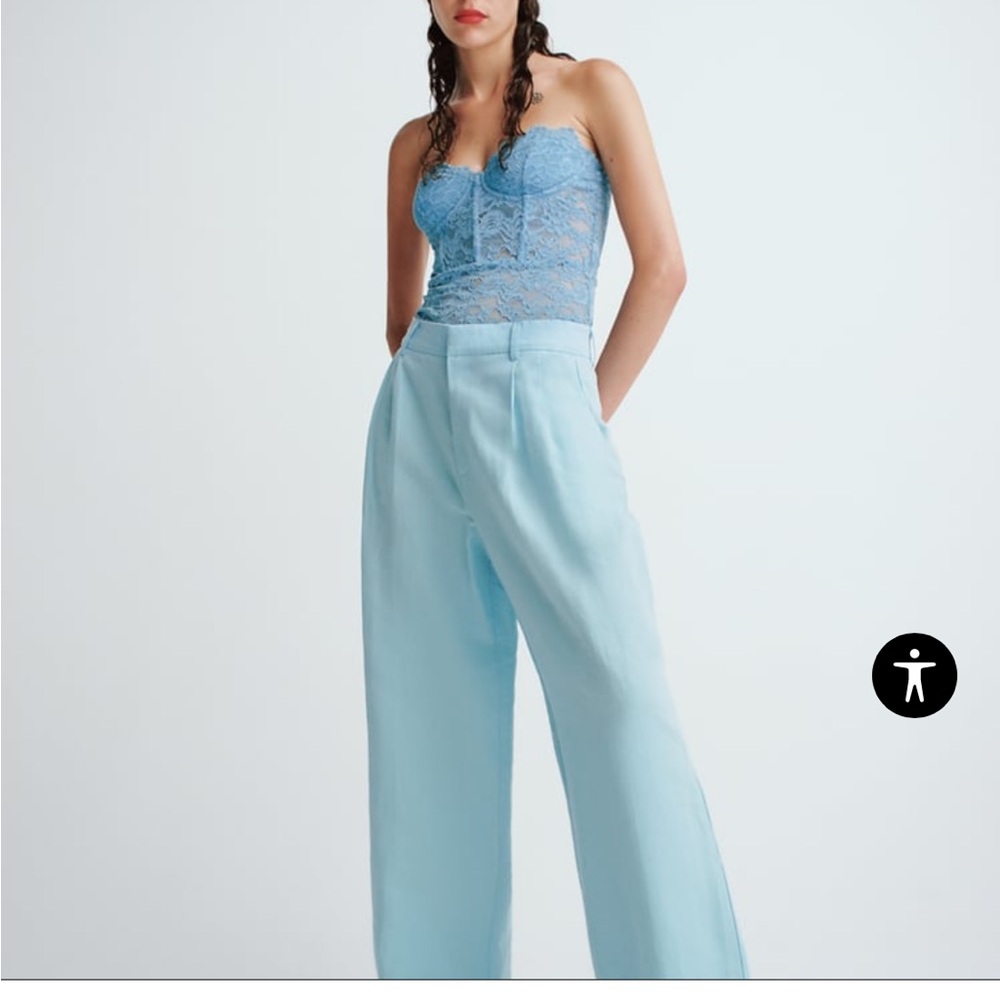 Medium ZARA  lace bodysuit blue never worn, tags attached